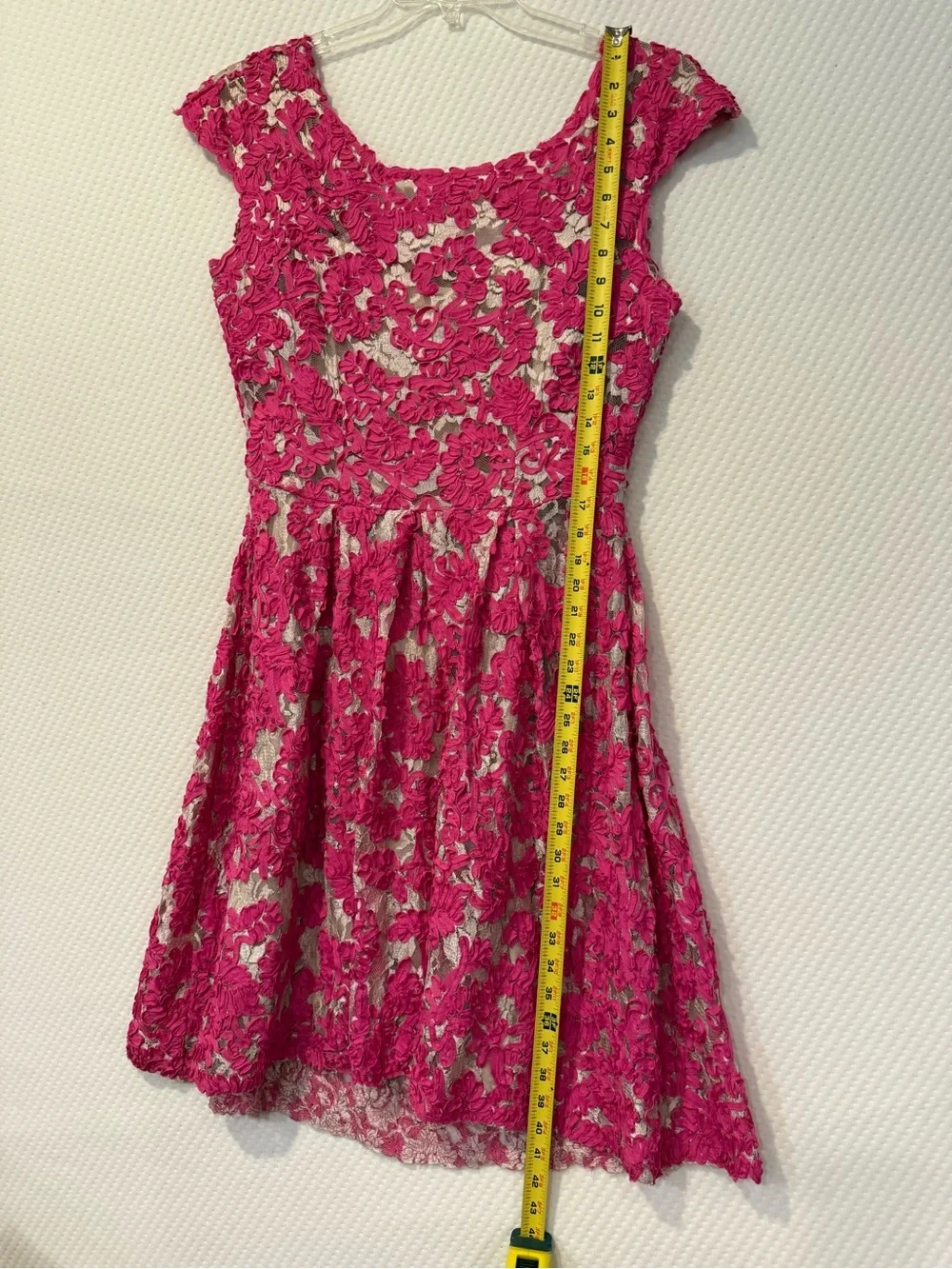 Anthropologie Hot Pink Lace cap sleeve fit and flare dress by yoana baraschi